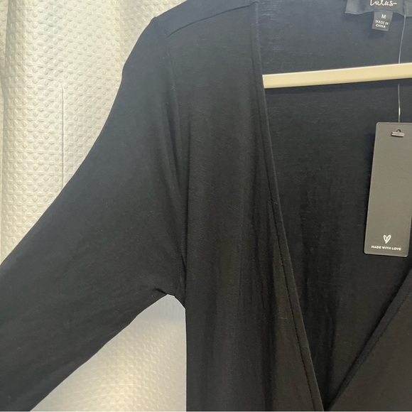 Lulu's Black Full Wrap Jersey Knit Maxi Dress medium - Picture 3 of 7